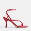 DREAM PAIRS Women’s Low Kitten Heels Strappy Design with Lace Up Open Square Toe Thong Ankle Strap Shoes Fashionable Sexy Sylvestra Heeled Sandals for Dressy Occasions(Red)