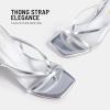 DREAM PAIRS Women’s Low Kitten Heels Strappy Design with Lace Up Open Square Toe Thong Ankle Strap Shoes Fashionable Sexy Sylvestra Heeled Sandals for Dressy Occasions(Silver)