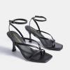 DREAM PAIRS Women’s Low Kitten Heels Strappy Design with Lace Up Open Square Toe Thong Ankle Strap Shoes Fashionable Sexy Sylvestra Heeled Sandals for Dressy Occasions(Black)