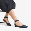 DREAM PAIRS Women’s Low Wedge Round Toe Ankle Strap Dress Comfortable Casual Flats Shoes(Navy/Pu)