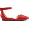 DREAM PAIRS Women’s Low Wedge Round Toe Ankle Strap Dress Comfortable Casual Flats Shoes(Red-pu-1)