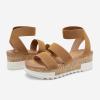 DREAM PAIRS Women’s Open Toe Elastic Ankle Strap Casual Flatform Platform Wedges Sandals(Camel)