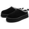 DREAM PAIRS Women’s Platform Slippers Genuine Suede Slip-on Warm FuzzyEasy Autumn Winter Fluffy Comfy Furry Shoes for Outdoor Indoor(Black)