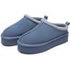 DREAM PAIRS Women’s Platform Slippers Genuine Suede Slip-on Warm FuzzyEasy Autumn Winter Fluffy Comfy Furry Shoes for Outdoor Indoor(Dark Blue)