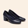 DREAM PAIRS Women’s Pumps Low Chunky Block Heel Dress Shoes Closed Round Toe Comfortable Heels(Navy-pu)