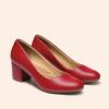 DREAM PAIRS Women’s Pumps Low Chunky Block Heel Dress Shoes Closed Round Toe Comfortable Heels(Red-pu)