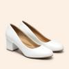 DREAM PAIRS Women’s Pumps Low Chunky Block Heel Dress Shoes Closed Round Toe Comfortable Heels(White-pu)