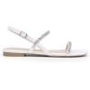 DREAM PAIRS Women’s Rhinestone Sandals Open Toe Casual Dressy Sparkly Comfortable Flat Summer Shoes(White)