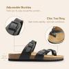 DREAM PAIRS Women’s Thong Slide Sandals with Cork Footbed Open Toe Adjustable Slip On Slippers Comfort Flat Sandals for Summer(Black)