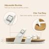 DREAM PAIRS Women’s Thong Slide Sandals with Cork Footbed Open Toe Adjustable Slip On Slippers Comfort Flat Sandals for Summer(White)
