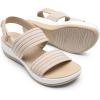 DREAM PAIRS Women’s Walking Sandals Lightweight Soft Footbed Low Wedge Comfort Indoor Outdoor Flat Sandals(Beige)