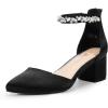 DREAM PAIRS ANNEE Pointed Toe Low Chunky Heels Pump Shoes(Black-rhinestone)