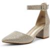 DREAM PAIRS ANNEE Pointed Toe Low Chunky Heels Pump Shoes(Gold/Glitter)