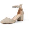 DREAM PAIRS ANNEE Pointed Toe Low Chunky Heels Pump Shoes(Gold-rhinestone)
