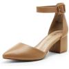 DREAM PAIRS ANNEE Pointed Toe Low Chunky Heels Pump Shoes(Nude/Pu)