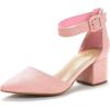DREAM PAIRS ANNEE Pointed Toe Low Chunky Heels Pump Shoes(Pink/Suede)