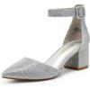 DREAM PAIRS ANNEE Pointed Toe Low Chunky Heels Pump Shoes(Silver/Glitter)