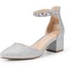DREAM PAIRS ANNEE Pointed Toe Low Chunky Heels Pump Shoes(Silver-rhinestone)
