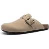 DREAM PAIRS Clogs for Women Suede Mules Wide Toe Shoes Wide Width Slip On Comfortable Clogs with Lightweight Soft Footbed, Anti-Slip Outsole, Arch Support(Apricot)