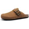 DREAM PAIRS Clogs for Women Suede Mules Wide Toe Shoes Wide Width Slip On Comfortable Clogs with Lightweight Soft Footbed, Anti-Slip Outsole, Arch Support(Brown)