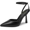 DREAM PAIRS High Heels for Women Closed Pointed Toe Dress Shoes for Women Ankle Strap Stiletto Heel Party Wedding Sexy Pump Shoes(Black-pu)