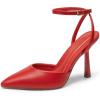 DREAM PAIRS High Heels for Women Closed Pointed Toe Dress Shoes for Women Ankle Strap Stiletto Heel Party Wedding Sexy Pump Shoes(Red-pu)