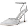 DREAM PAIRS High Heels for Women Closed Pointed Toe Dress Shoes for Women Ankle Strap Stiletto Heel Party Wedding Sexy Pump Shoes(Silver-glitter)