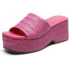 DREAM PAIRS Platform Espadrille Sandals for Women Wedges Slides Slip on Bohemia Sandals Flatform Open Toe Beach Sandals Dressy Outdoor Summer Shoes(Hot Pink)