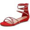 DREAM PAIRS Women’s Ankle Strap Flat Sandals Summer Dressy Strappy Gladiator Rhinestones Sandals(Red)