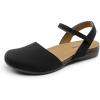 DREAM PAIRS Women’s Closed Toe Sandals Arch Support Comfort Cork Footbed Flat Sandals Summer Shoes(Black)