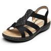 DREAM PAIRS Women’s Comfortable Arch Support Dressy Flat Sandals Elastic Open Toe Walking Shoes for Summer(Black)