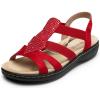 DREAM PAIRS Women’s Comfortable Arch Support Dressy Flat Sandals Elastic Open Toe Walking Shoes for Summer(Red)