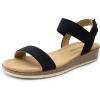 DREAM PAIRS Women’s Comfortable Dressy Cork Low Wedge Heels Cute Summer One Band Casual Flat Sandals with Adjustable Ankle Strap(Black)