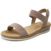 DREAM PAIRS Women’s Comfortable Dressy Cork Low Wedge Heels Cute Summer One Band Casual Flat Sandals with Adjustable Ankle Strap(Taupe)