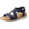 DREAM PAIRS Women’s Comfortable Low Wedge Sandals, Open Toe Slip On Strappy Flat Sandals Light-weight Summer Shoes(Blue)