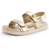 DREAM PAIRS Women’s Comfortable Open Toe Flat Sandals Fashion One Band Summer Dessy Sandals(Gold-metallic)