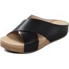 DREAM PAIRS Women’s Cork Slide Sandals Slip on Open Toe Cute Platform Criss Cross Flat Sandals for Summer(Black/Pu)