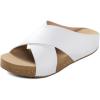 DREAM PAIRS Women’s Cork Slide Sandals Slip on Open Toe Cute Platform Criss Cross Flat Sandals for Summer(White/Pu)