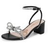 DREAM PAIRS Women’s Double Bowknots Crystal Sandals Low Chunky Heels Clear Slingback Dress Shoes for Wedding Bridal Party(Black)