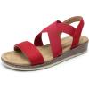 DREAM PAIRS Women’s Dressy Slip on Elastic Ankle Strap Summer Wedge Heels Low Wedge Cork Beach Sandals for Women Casual Vacation(Red)