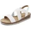DREAM PAIRS Women’s Dressy Slip on Elastic Ankle Strap Summer Wedge Heels Low Wedge Cork Beach Sandals for Women Casual Vacation(White)