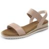 DREAM PAIRS Womens Espadrilles Ankle Stretch Elastic Strap Open Toe Wedges Flats Sandals(Nude/Pink)