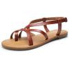 DREAM PAIRS Women’s Flat Sandals Strappy Dressy Comfortable Ankle Strap Casual Summer Thong Sandals for Beach(Dark Brown-pu)