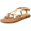 DREAM PAIRS Women’s Flat Sandals Strappy Dressy Comfortable Ankle Strap Casual Summer Thong Sandals for Beach(Gold)