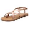 DREAM PAIRS Women’s Flat Sandals Strappy Dressy Comfortable Ankle Strap Casual Summer Thong Sandals for Beach(Natural-pu)