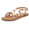 DREAM PAIRS Women’s Flat Sandals Strappy Dressy Comfortable Ankle Strap Casual Summer Thong Sandals for Beach(Rose Gold)