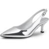 DREAM PAIRS Women’s Kitten Heel Slingback Pointed Closed Toe Low Stiletto Heels Dress Bridal Elegant Wedding Pumps Shoes(Silver-pat)
