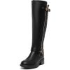 DREAM PAIRS Women’s Knee-High Boots Comfortable Chunky Block Heel Round Toe Side Zipper Riding Fashion Buckles Biker Motorcycle Boots(Black)