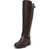 DREAM PAIRS Women’s Knee-High Boots Comfortable Chunky Block Heel Round Toe Side Zipper Riding Fashion Buckles Biker Motorcycle Boots(Brown)