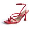 DREAM PAIRS Women’s Low Kitten Heels Strappy Design with Lace Up Open Square Toe Thong Ankle Strap Shoes Fashionable Sexy Sylvestra Heeled Sandals for Dressy Occasions(Red)
